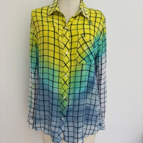 Upcycled reimagined tie dyed plaid lightweight blouse - Picture 2 of 8